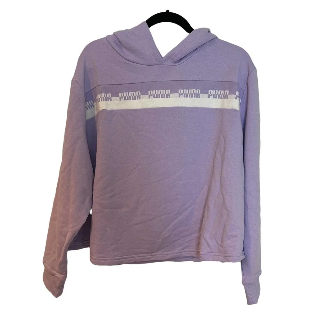 New Puma Logo Print Fleece Hoodie Long Sleeve Light Lavender Womens Size 1X